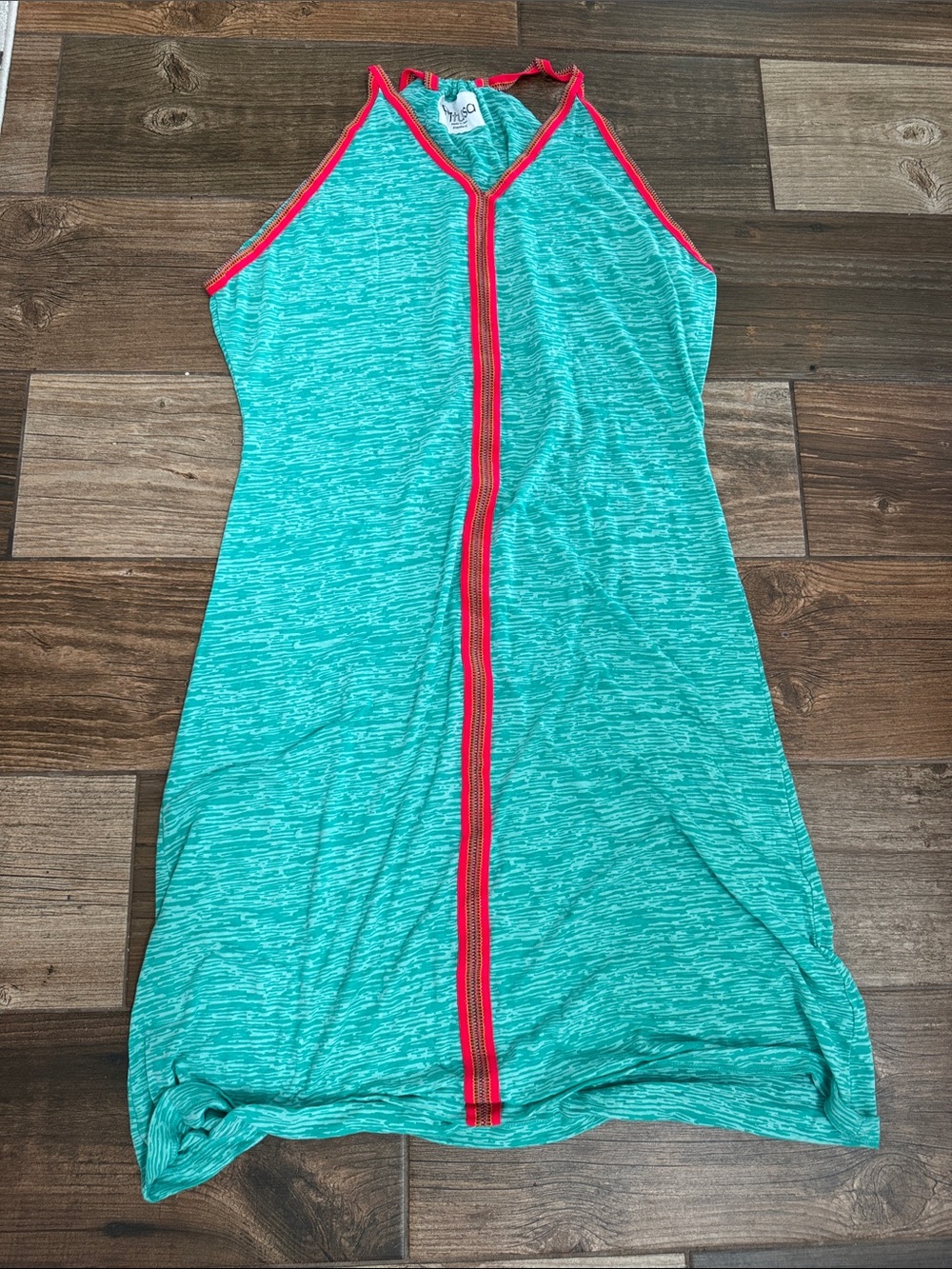 NWOT Pitusa Turquoise Sleeveless Zip-Front cover up Dress with Pink Trim